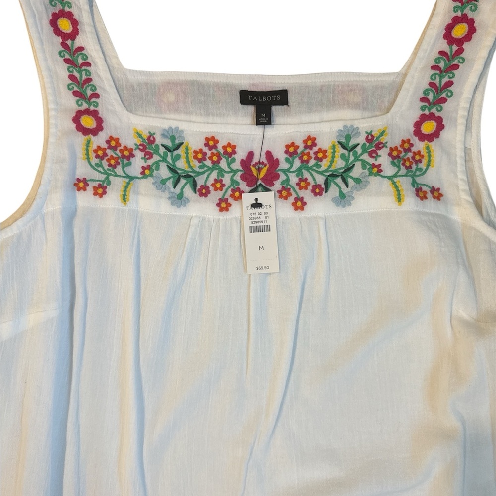 Talbots White Embroidered Floral Tank Top Sleeveless Boho Blouse Size M - Picture 3 of 3